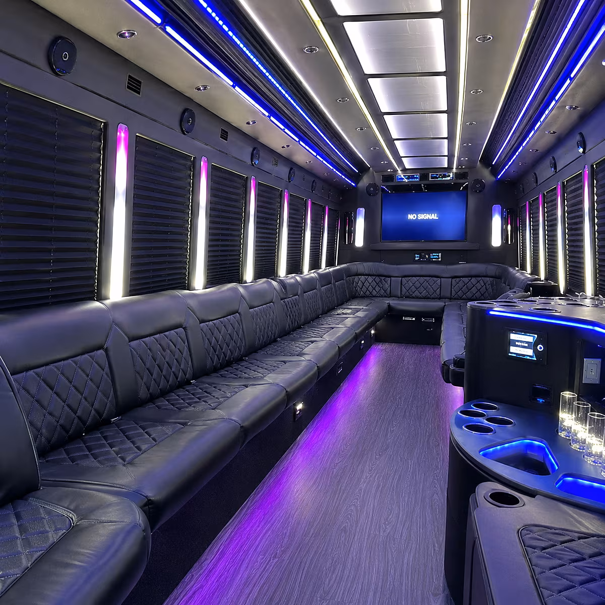 moore 30 passenger party bus inside