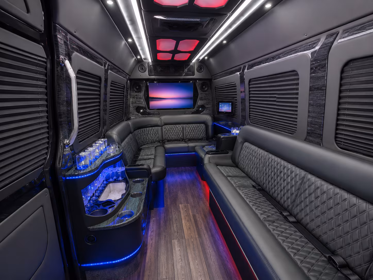 moore 40 passenger party bus interior