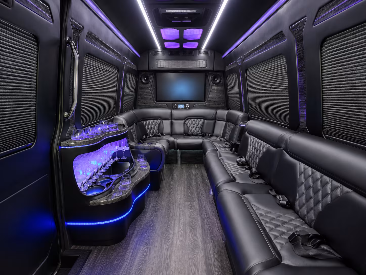 moore 50 passenger party bus inside
