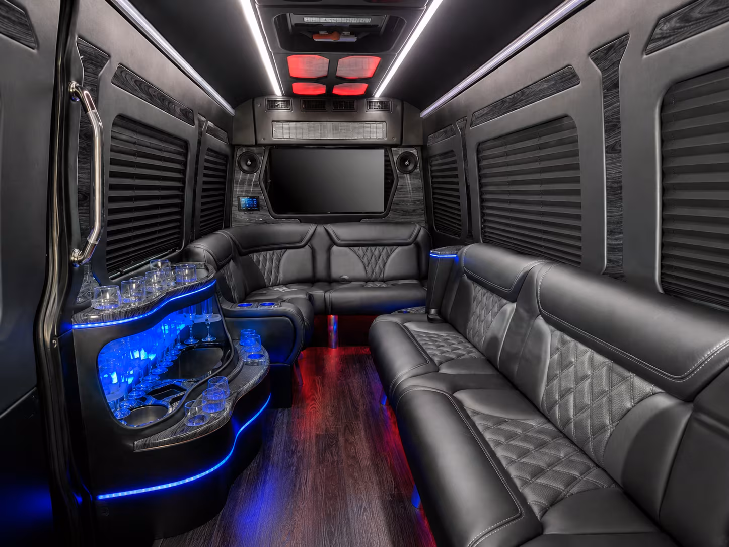 moore 50 passenger party bus interior